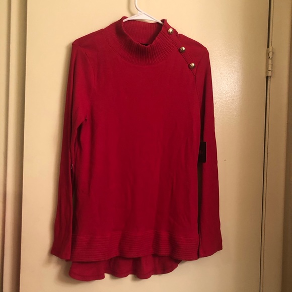 Rafaella Petite Mockneck Crest Button Sweater - Picture 4 of 12